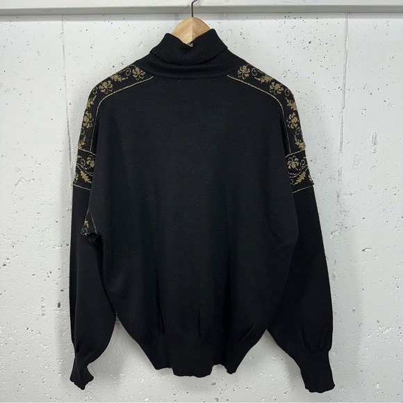 Vintage David Meister Large Wool Blend Black Metallic Gold Turtleneck Sweater - Picture 6 of 15